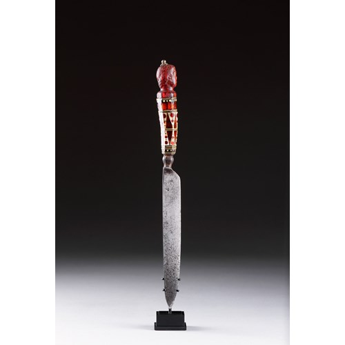 Rare German Eating Knife with a Transparent Carved Red Baltic Amber Portrait Bust